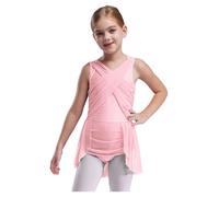 Manyakai Maillot con Falda Gimnasia Rítmica Leotardos de Danza para Niña Vestido Patinaje Artístico de sin Manga Espalada Disfraz de Bailarina Rosa 7-8 años