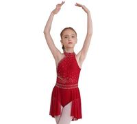 Manyakai Maillot de Patinaje Artístico Competición para Niña sin Manga Vestido de Danza Jazz con Pedrería Brillante Vestido de Bailarina Ballet 5-16 Años borgoña 9-10 años