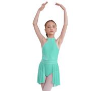 Manyakai Maillot de Patinaje Artístico Competición para Niña sin Manga Vestido de Danza Jazz con Pedrería Brillante Vestido de Bailarina Ballet 5-16 Años Menta Verde 7-8 años