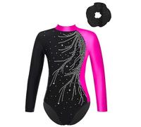 Manyakai Maillot Leotardos Gimnásticos Body de Danza Ballet para Niña Maillot Brillante de Manga Larga con Diadema Traje de Gimnasia Rítmica 5-16 Años S Rosa y negro 9-10 años