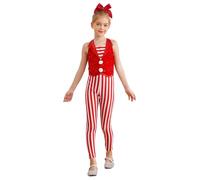 Manyakai Mono de Baile para Niña sin Mangas Mono de Gimnasia Rítmica a Rayas Navideños con Pompones y Lentejuelas Disfraz de Bailarina Circo Carnaval 5-16 Años Rojo 11-12 años