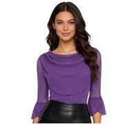 Manyakai Mujer Camisetas Elegantes Y Casuales Manga 3/4 Camisas Cóctel Camisetas con Cuello Bufanda Brillantes Morado S