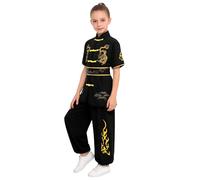 Manyakai Traje Chino Disfraz de Artes Marciales para Niños Traje de Ala Chun Tai Chi Kung Fu Wushu Qi Gong Uniformes Tradicionales de Manga Corta con Bordado de Dragón Negro 9-10 años