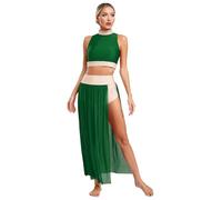 Manyakai Traje de Danza Contemporánea para Mujer Vestido Ballet Lírico con Brillante Pedrería Traje Danza del Vientre con Crop Top y Falda Tul de Gimnasia Rítmica S-XL Verde S