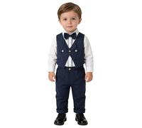 Manyakai Traje de Formal para Niños Elegante Camisa Blanca de Manga Larga con Corbata + Chaleco + Pantalones Vestir Ropa de Caballero para Boda y Fiesta Azul Oscuro 2-3 años