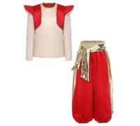Manyakai Traje de Príncipe Aladino Halloween para Niños Príncipe Árabe con Camisa y Pantalones Metálicos Disfraz de Fiesta Juego de Rol y Carnaval 3-16 Años Rojo 7-8 años