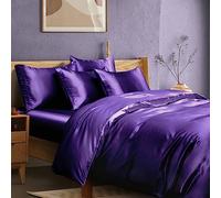 Manyshofu Juego de Funda de edredón de 6 Piezas, Color Morado Oscuro, Funda de edredón Sedosa para Cama Queen, no edredón, refrescante y Lujoso, 1 Funda de edredón de satén, 1 sábana Bajera de satén,