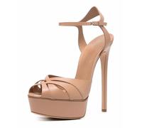 MANYUBEI Sandalias De Tacón Alto para Mujer, Zapatos De Tacón De Aguja De 15 Cm, Plataforma Impermeable Hebilla con Correa En El Tobillo De Gran Tamaño para Escenario, Discoteca, 36 EU, Nude