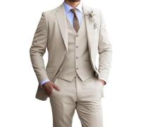 MANYUBEI Traje De 3 Piezas para Hombre, Esmoquin Ajustado, Chaqueta De Talla Grande con 2 Botones Vestido De Cena para Novio De Boda Chaqueta Informal De Negocios, Chaleco Y Pantalones,XL,Beige