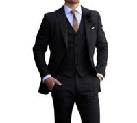MANYUBEI Traje De 3 Piezas para Hombre, Esmoquin Ajustado, Chaqueta De Talla Grande con 2 Botones Vestido De Cena para Novio De Boda Chaqueta Informal De Negocios, Chaleco Y Pantalones,6XL,Black