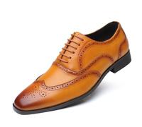 MANYUBEI Zapatos con Cordones para Hombre, Zapatos De Hombre De Vestir Punta Cuadrada Brogues De Gran Tamaño Zapatos De Cuero Zapatos Oxford Informales De Negocios De Trabajo De Oficina, 42 EU,Yellow