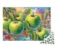 Manzano Lluvia Puzzle Viaje 1000 Piezas Adultos Manzanas Verdes Gotas Agua Pueblo Premium Grueso Desafiante Alivio Estrés 52x38cm