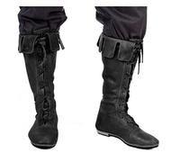 MANZH Botas Medievales de caña Larga, Zapatos de Encaje de Cuero de PU Retro del Renacimiento, Zapatos de Caballero Vikingo Guerrero, para Cosplay,Negro,44