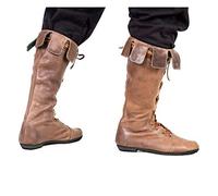 MANZH Botas Medievales de caña Larga, Zapatos de Encaje de Cuero de PU Retro del Renacimiento, Zapatos de Caballero Vikingo Guerrero, para Cosplay,Marrón,45