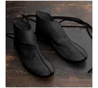 MANZH Renaissance Medieval Botines para Hombres Viking Knight Prince Zapatos Vintage PU Botas de Cuero Zapatos Planos Cortos Cosplay Accesorios de Traje Pirata,Negro,46