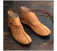 MANZH Renaissance Medieval Botines para Hombres Viking Knight Prince Zapatos Vintage PU Botas de Cuero Zapatos Planos Cortos Cosplay Accesorios de Traje Pirata,Marrón,39