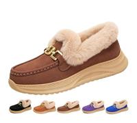 MAOAEAD Botas de invierno cálidas de piel de conejo sintética para mujer, zapatos de algodón con forro polar con correa de hebilla dorada, plataforma suave, marrón claro, 36.5 EU
