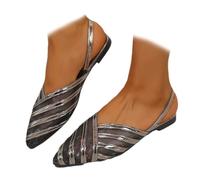 MAOAEAD Hermosas y elegantes sandalias planas de malla con rayas de color láser para mujer, puntera puntiaguda, zapatos planos para exteriores, citas y fiestas, Black, 43 EU