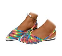 MAOAEAD Hermosas y elegantes sandalias planas de malla con rayas de color láser para mujer, puntera puntiaguda, para exteriores, citas y fiestas, colorido, 43 EU