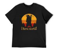 Maodisen Vintage Camping Bear Middle Finger - Funny I Hate People Men's T-Shirt Black XXXL