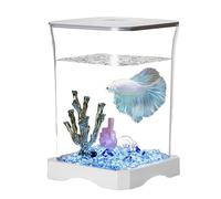 Maodom Betta Fish Tank - Acuario para dormitorios, kit de iniciación de pecera pequeña con lámpara LED, acuario rectangular para decoración de mesa
