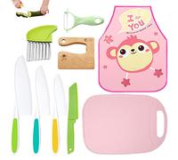 Maodom Cuchillos de Cocina para niños,Cuchillos Seguros para cocinar de Verdad - 9 Piezas de Cuchillos Seguros para niños de Madera, Lindas Herramientas de Cocina para niños para Cortar Verduras
