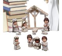 Maodom Juego de figuras pequeñas de belén, juego de belén de Navidad para interiores, 12 de pesebre de Jesús, colección religiosa para mesa