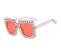 Maodom Lentes de sol con diamantes de imitación, elegantes para mujer, lentes de sol de para mujer, lentes de sol brillantes con marco cuadrado de gran tamaño, actividades de verano, Pink, Refer
