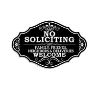 Maoerzai No Soliciting Sign Family Friends and Neighbors Welcome Front Door Sign Funny No Soliciting Sign for House Modern Desi