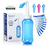 MAOEVER Neti Pot - Botella de enjuague sinusal con 100 paquetes de sal de lavado nasal, limpiador de nariz, enjuague a presión, riego nasal para adultos y niños, sin BPA, 300 ml con termómetro