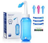 MAOEVER Neti Pot - Botella de enjuague sinusal con 100 paquetes de sal de lavado nasal, limpiador de nariz, enjuague a presión, riego nasal para adultos y niños, sin BPA, 300 ml con termómetro