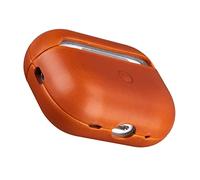 Maogoam Funda de piel auténtica para AirPods Pro 2 (2ª generación 2022-2024), piel de alta calidad, piel de grano de vacuno engrasada, carcasa rígida robusta y superficie pátina, color naranja