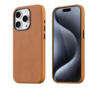 maogoam Funda de piel auténtica para iPhone 15 Pro Max, diseño vintage de caballo loco, compatible con MagSafe, estilo Indiana-Jones, color marrón caqui