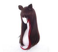 MAOMA Peluca Cosplay Anime，Peluca Arknights Зима/Zima，Brown + Red Long Peluca Cosplay,con Red de Peluca Gratis,Halloween Hair,para Cosplay de Fiesta diari