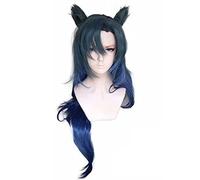 MAOMA Peluca Cosplay Anime，Peluca Arknights Fang，Dark Green Gradient Blue Long Wave Peluca Cosplay,con Red de Peluca Gratis,Halloween Hair,para Cosplay de Fiesta diari