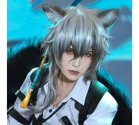 MAOMA Peluca Cosplay Anime,Peluca Arknights SilverAsh,Silver Gray Fluffy Long Peluca Cosplay,con Red de Peluca Gratis,Halloween Hair,para Cosplay de Fiesta diari