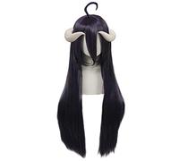 MAOMA Peluca Cosplay Anime,Peluca de Overlord Albedo,Peluca con Capucha Gratuita, Halloween,Party,Disfraz de Cosplay de Fiesta Diaria Black Purple Long Straight Wig (Without Corners)