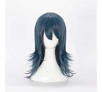 MAOMA Peluca Cosplay Anime，Peluca Fire Emblem Three Houses Byleth，Blue and Black Mix Peluca Cosplay,con Red de Peluca Gratis,Halloween Hair,para Cosplay de Fiesta diari(Size:Largo)