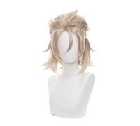 MAOMA Peluca Cosplay Anime，Peluca Genshin Impact Albedo，Short Blonde Fluffy Peluca Cosplay,con Red de Peluca Gratis,Halloween Hair,para Cosplay de Fiesta diari