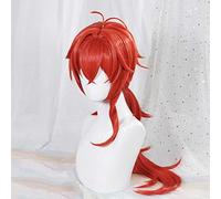 MAOMA Peluca Cosplay Anime,Peluca Genshin Impact Diluc,Red Long Fluffy Curly Peluca Cosplay,con Red de Peluca Gratis,Halloween Hair,para Cosplay de Fiesta diari(Size:Style 4)