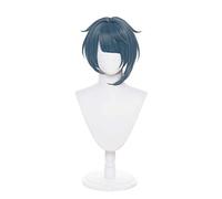 MAOMA Peluca Cosplay Anime,Peluca Genshin Impact Xingqiu,Blue Gray Short Peluca Cosplay,con Red de Peluca Gratis,Halloween Hair,para Cosplay de Fiesta diari