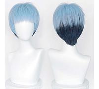 MAOMA Peluca Cosplay Anime，Peluca Tokyo Revengers Mitsuya Takashi，Blue Mixed Black Short Peluca Cosplay,con Red de Peluca Gratis,Halloween Hair,para Cosplay de Fiesta diari