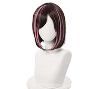 MAOMA Peluca Cosplay Anime，Peluca VTuber Kizuna AI，Brown Rose Pink Short Peluca Cosplay,con Red de Peluca Gratis,Halloween Hair,para Cosplay de Fiesta diari(Size:Style 1)