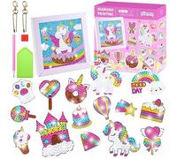 Maomaoyu 5D Diamond Painting Kit Completo para Niñas con Marco, Pintura de Diamantes con 25 Pegatinas & 2 Llaveros de Diamond Painting, Manualidades y Regalo para Niña 5 6 7 8 9 10 11 Años, Unicornio