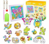 Maomaoyu 5D Diamond Painting Kit Completo para Niñas con Marco, Pintura de Diamantes con 25 Pegatinas & 2 Llaveros de Diamond Painting, Manualidades y Regalo para Niña 5 6 7 8 9 10 11 Años, Animal