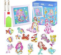 Maomaoyu 5D Diamond Painting Kit Completo para Niñas con Marco, Pintura de Diamantes con 25 Pegatinas & 2 Llaveros de Diamond Painting, Manualidades y Regalo para Niña 5 6 7 8 9 10 11 Años, Sirena