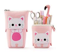 Maomaoyu Estuche Escolar Vertical para Dibujos Animados Lindo Gato, Telescópico Estuche para Bolígrafo Lona, Cosmética Papelería Organizador Caja para Niña, Chico, Estudiante & Profesor (Rosa)