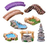 MAOMIA 8 figuras de puente de pozo de agua en miniatura para jardinería, piscina, césped, agua, terrario, piedra, puente, figura, micropaisaje, interior, exterior, accesorio decorativo