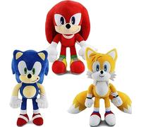 Maomoto Sonic - Peluche clásico de erizo de 12 pulgadas, figura de peluche Sonic Tails Knuckles, muñeca de peluche para niños y niñas, regalo sorpresa (3 piezas)
