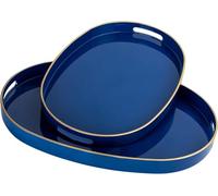 MAONAME Bandejas de Servir Azules con Asas, Bandeja Decorativa Ovalada para Mesa de café, Juego de 2, Bandeja de tocador de plástico para otomana, Sala de Estar